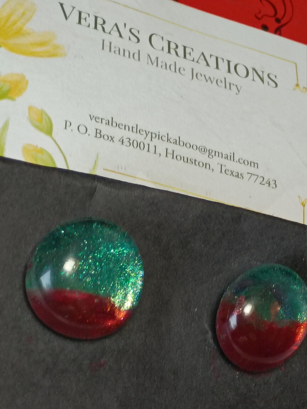 Green and Red Resin Dome Earrings